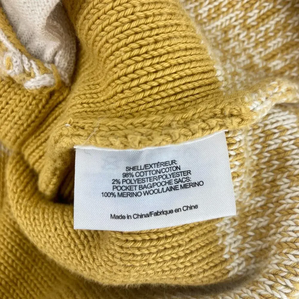 Tory Burch Women’s XS Gold Yellow Striped Cotton Pullover Sweater Pockets Button